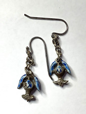 VINTAGE antique CHINESE SMALL STERLING SILVER BLUE ENAMEL DROP PIERCED EARRINGS for sale  Shipping to South Africa