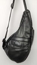 Ameribag Black Leather Healthy Back Sling Bag Zippers Pockets Trendy for sale  Shipping to South Africa