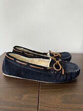 Minnetonka Moccasins Womens 9 Dark Blue Leather Faux Fur 40328 Lodge Trapper for sale  Shipping to South Africa