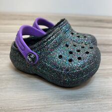 Zueco Negro Púrpura Crocs Clásico Forrado de Brillo Talla Niños Bebé Niño Pequeño C5, usado segunda mano  Embacar hacia Argentina