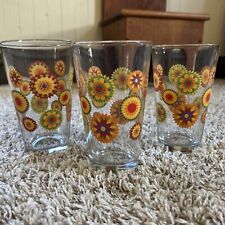 Vintage Set of 3 Groovy Water/Tea/Drink Glasses Bright Mandela Pattern Design for sale  Shipping to South Africa