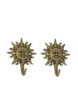 Scratch & Dent Set of 2 Cast Iron Gold Sun Face Decorative Wall Hooks for sale  Shipping to South Africa