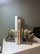 Used, African Serpentine Rhinoceros Bookends Shona Tribe Carved Stone Sculpture Rhino for sale  Shipping to Canada