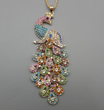 Used, Colorful Crystal Rhinestone Big Peacock Pendant Long Necklace for sale  Shipping to South Africa