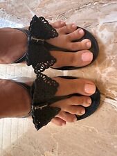 SALVATORE  FERRAGAMO PERALA  BLACK/SILVER BOW JELLY BLOCK  THONG SANDALS  SIZE 7 for sale  Shipping to South Africa