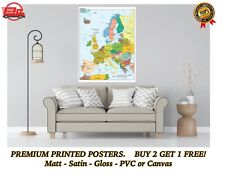 Mapa de Europa UE Cartel Grande Impresión Artística Regalo A0 A1 A2 A3 A4 Maxi, usado segunda mano  Embacar hacia Argentina