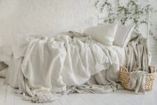 3 Pc set Linen Duvet Cover Boho duvet cover, White Lvory Linen Bedding Set for sale  Shipping to South Africa