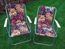 Vintage 2x Retro Folding VW Camping Deck Chair Flower Floral Pair for sale  Shipping to South Africa