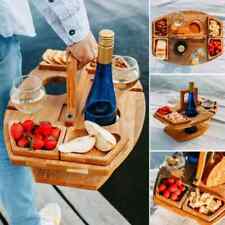 Used, Portable Wine Picnic Table w 2 Bottle, 2 Wine Glass Holder, Carrying Handle WOOD for sale  Shipping to South Africa