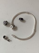 Used, Authentic Pandora 7.5" Heart Clasp Bracelet with 3 Charms  ALE 925 L#18 for sale  Shipping to South Africa