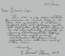"Nobel Prize in Medicine" E Donnall Thomas Hand Written Letter COA for sale  Shipping to South Africa