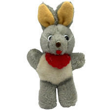 Peluche de conejo gris vintage con pañuelo rojo vientre blanco orejas marrones segunda mano  Embacar hacia Argentina