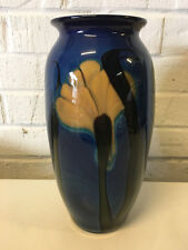 Rick Richard Satava Signed Blown Blue Studio Art Glass Vase w/ Flower Decoration, used for sale  Shipping to South Africa