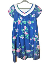Vintage Hilo Hattie Damska XL Hawajska Niebieska Kwiatowa Sukienka Midi Muumuu Kieszeń na sprzedaż  Wysyłka do Poland