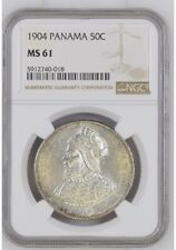 1904 Panamá 50 Centesimos MS61 NGC 50c 1/2 Medio Balboa Como Nuevo Estado BU Moneda de Plata segunda mano  Embacar hacia Argentina