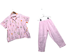 Lo último Algodón por Marc Ware Dos Piezas Camisa de Lino Juego Pantalones Mujer L/M Rosa Floral, usado segunda mano  Embacar hacia Argentina