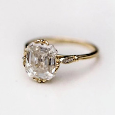 3Ct Asscher Cut Lab-Created Diamond Engagement Wedding 14k Gold Finish Ring, used for sale  Shipping to South Africa