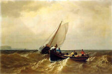 pintura a óleo perfeita pintada à mão em tela "Barco de Pesca na Baía" @N19538 comprar usado  Enviando para Brazil