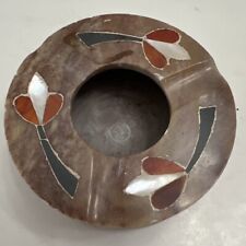Vintage Soapstone Marble Ashtray Semi Precious Stones inlaid Round 3” for sale  Shipping to South Africa
