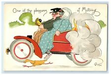 c1910 Old Couple Driving Car Fire Racing Duck Comic Funny Humor Germany Postcard for sale  Shipping to South Africa