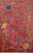 Pink Floral Art Deco Handmade Chinese Rug 4x7 Wool Hand-knotted Oriental Carpet, used for sale  Shipping to South Africa