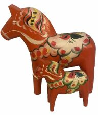 VTG MCM AKTA SWEDISH FOLK ART HAND PAINTED DALA WOODEN HORSE SET 12 in OLSSON, used for sale  Shipping to South Africa