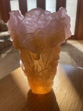 Daum France Pate de Verre 7” Vase Hibiscus Flower Vase Pink Amber Signed for sale  Shipping to South Africa