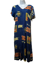 aloha hut blue geometric short sleeve V-neck long maxi dress Size S d'occasion  Expédié en Belgium