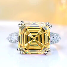 Novo anel de prata feminino moda pedra preciosa citrina amarela corte Asscher quadrado 10mm comprar usado  Enviando para Brazil
