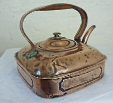 VINTAGE  SQUARE SHAPED FLAT BOTTOM COPPER KETTLE WITH INSCRIPTION ON HANDLE for sale  Shipping to South Africa