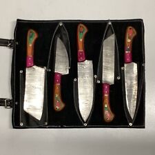5 Piece Chefs knives Set, Hand Forged Damascus Steel, w/ Knife Roll Bag TA#755 for sale  Shipping to South Africa