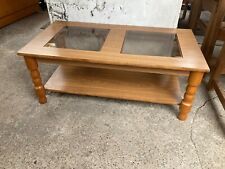 Vintage Brown Wood Effect Coffee Table with Glass Top & Detachable Legs, used for sale  Shipping to South Africa
