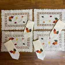Juego de 4 servilletas y manteles de tela de diseño de hoja de cosecha de otoño decoración bordada segunda mano  Embacar hacia Mexico