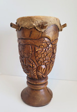 Usado, Antigo Vintage Esculpido à Mão Pele de Animal Madeira Bongo Tambor Arte Folclórica Africana  comprar usado  Enviando para Brazil