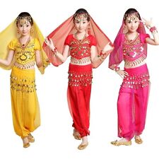 Niñas Niños India Danza del Vientre Disfraz Prendas para el torso Pantalones Conjunto Bollywood Tela de Halloween segunda mano  Embacar hacia Mexico
