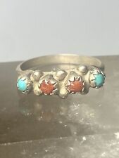 Coral turquoise ring stacker band southwest sterling silver women girls for sale  Shipping to South Africa