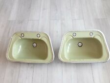 2x Vintage Bathroom Wash Basin Sink Top  Green Enamel Restoration Project, used for sale  Shipping to South Africa