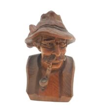 Carved Swiss Old Man Wooden Head Bust Black Forest Pipe in Mouth Vintage 3.5" for sale  Shipping to South Africa