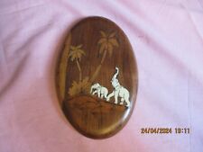 Vintage Inlaid Wooden Elephant Oval Wall Plaque for sale  Shipping to South Africa