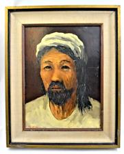R.E. Russell (1933-2010) Oil on Board Chinese Uyghurs man w Cap  12 x 15" Fra for sale  Shipping to South Africa