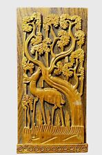 VTG Hand Carved Wood Art Plaque MCM Deer Baobab Tree of Life Nature Easel 8”x4” for sale  Shipping to South Africa
