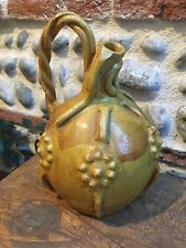 Très Beau Vase Pot Cruche XXe Ceramique  Terre Cuite Vernissé Jaune Motif Fleur d'occasion  Toulouse-