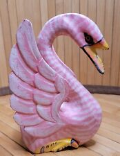 Arte popular vintage madera tallada cisne 6" x 4,5" rosa blanco pintado a mano pájaro madera , usado segunda mano  Embacar hacia Argentina