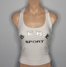 Camiseta sin mangas deportiva Bebe Sport blanca con logotipo de estrás espalda deportiva talla M segunda mano  Embacar hacia Argentina