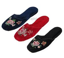 Usado, Chinelos de veludo femininos chineses bordados florais feitos à mão azul vermelho preto novo comprar usado  Enviando para Brazil