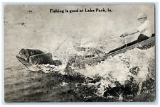 Cartão postal antigo vintage 1921 pesca boa canoa barco peixe rio lago parque Iowa comprar usado  Enviando para Brazil