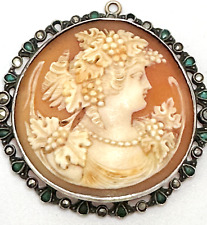 RARE BACCHUS BACCHANTE 1800s SILVER & GOLD? BROOCH CARVED SHELL MARCASITE CAMEO for sale  Shipping to South Africa