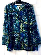 Blusa túnica transparente Chico's 100 % seda talla 1 (M) manga larga verde azulado/lima abstracta segunda mano  Embacar hacia Argentina