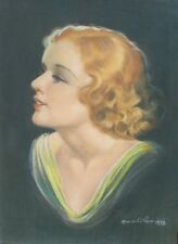 ORIGINAL VINTAGE 1938 DECO PAINTING REDHEAD PINUP ART GIRL WOMAN FEMALE PORTRAIT, used for sale  Shipping to Canada
