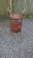 Used, Unusual Solid Vintage Wood Wooden & Brass Cake Plant Stand Three Tier for sale  Shipping to South Africa